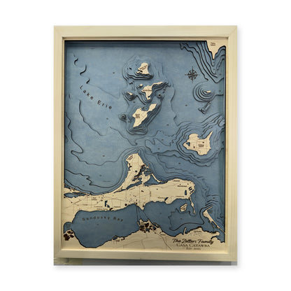 Erie Islands Zellers wood map — multilayer, white background