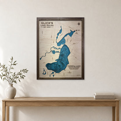 Farwell Glick wood map — multilayer, staged room mockup