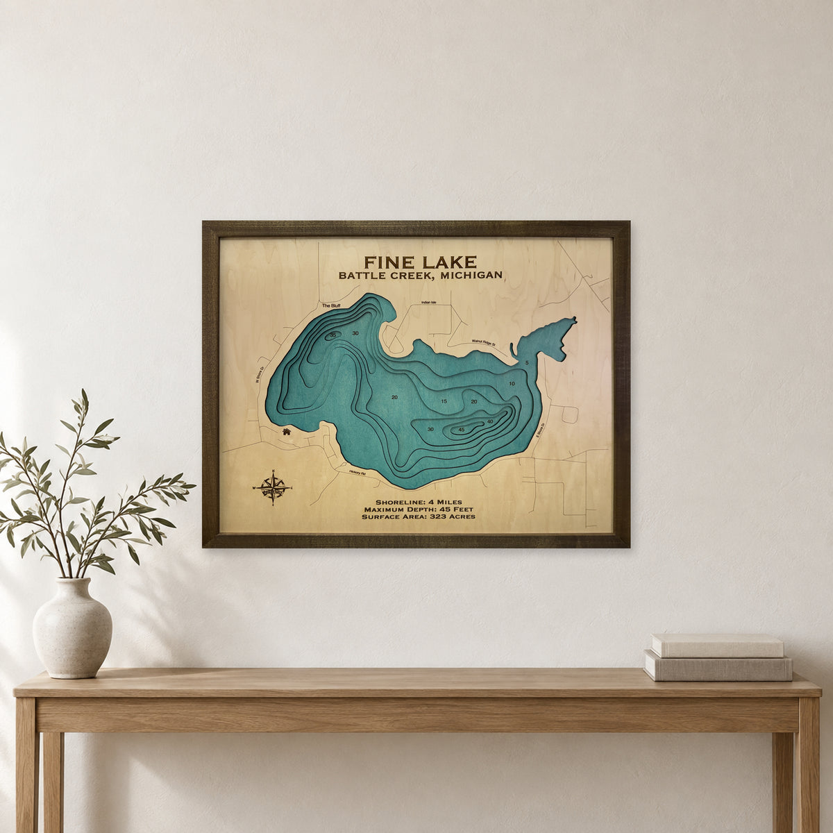 Fine Mcardle wood map — multilayer, staged room mockup