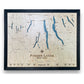 Engraved water layer map of the Finger Lakes with a black frame. 