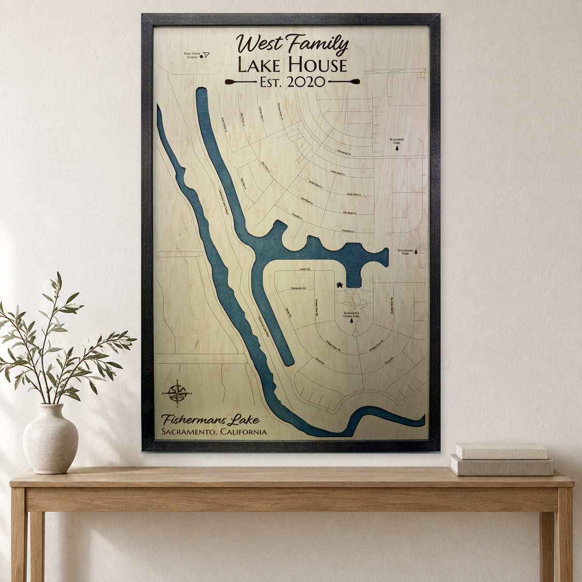 Fishermans West wood map — single layer, staged room mockup