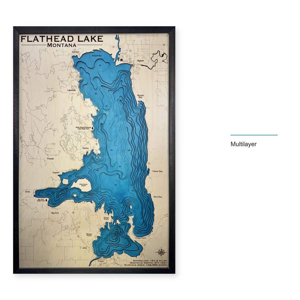 Flathead Charcoal Large wood map — multilayer, layer option shown
