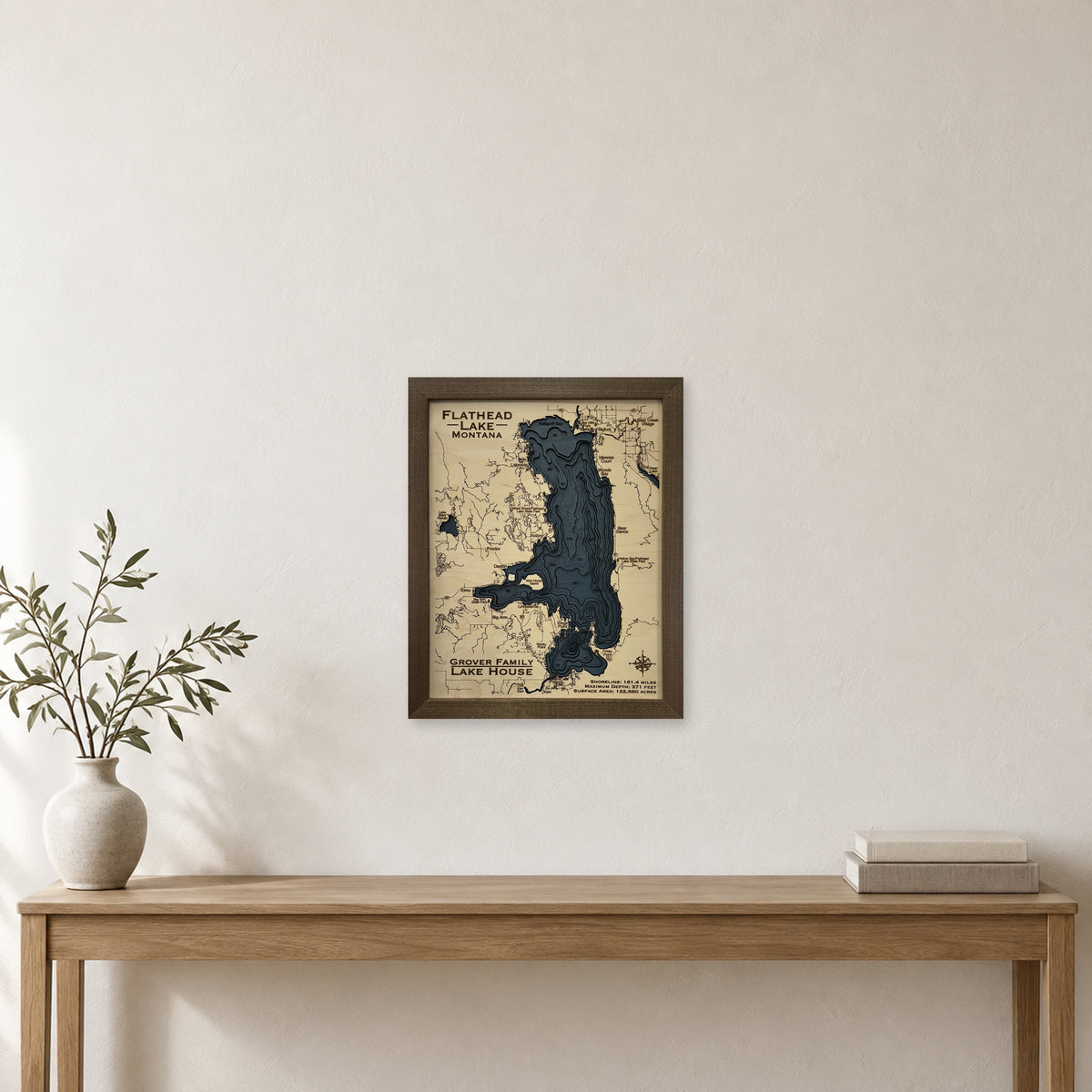 Flathead Grover wood map — multilayer, staged room mockup