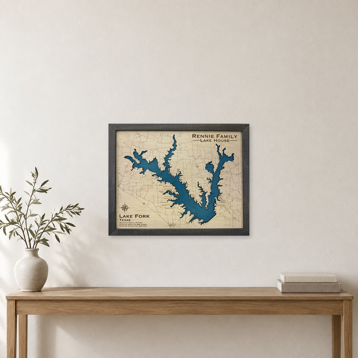 Fork Rennie wood map — single layer, staged room mockup