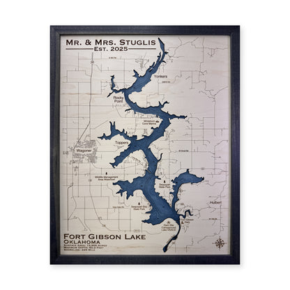 Fort Gibson Stuglis wood map — single layer with engraved contours, white background