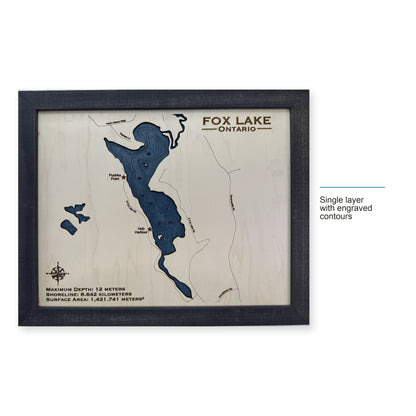 Fox Ontario wood map — single layer with engraved contours, layer option shown
