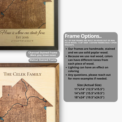 Informational slide that tells all about MapCuts' wooden frames. 