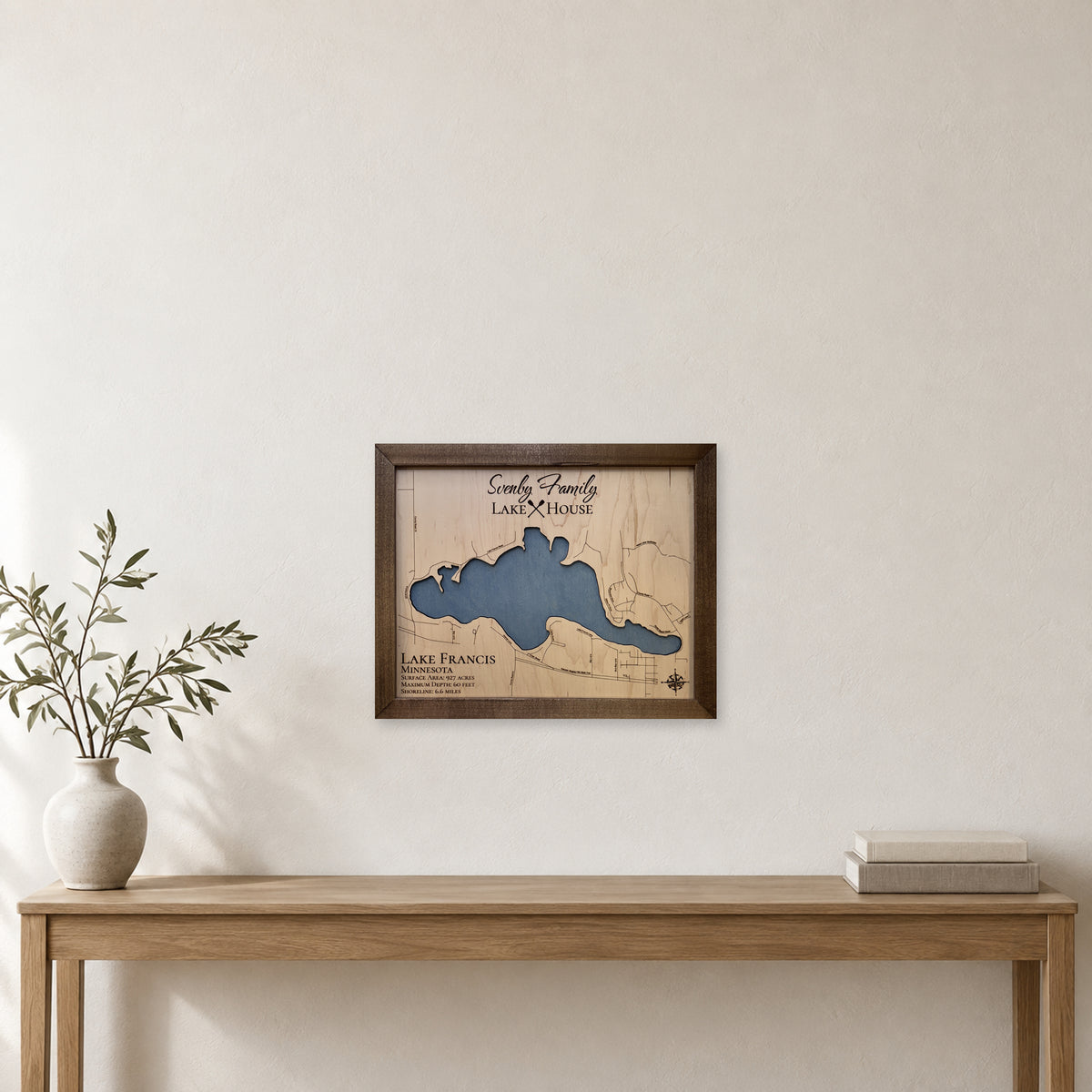 Francis Svenby wood map — single layer, staged room mockup