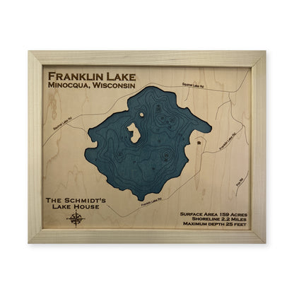 Franklin Schmidt wood map — single layer with engraved contours, white background