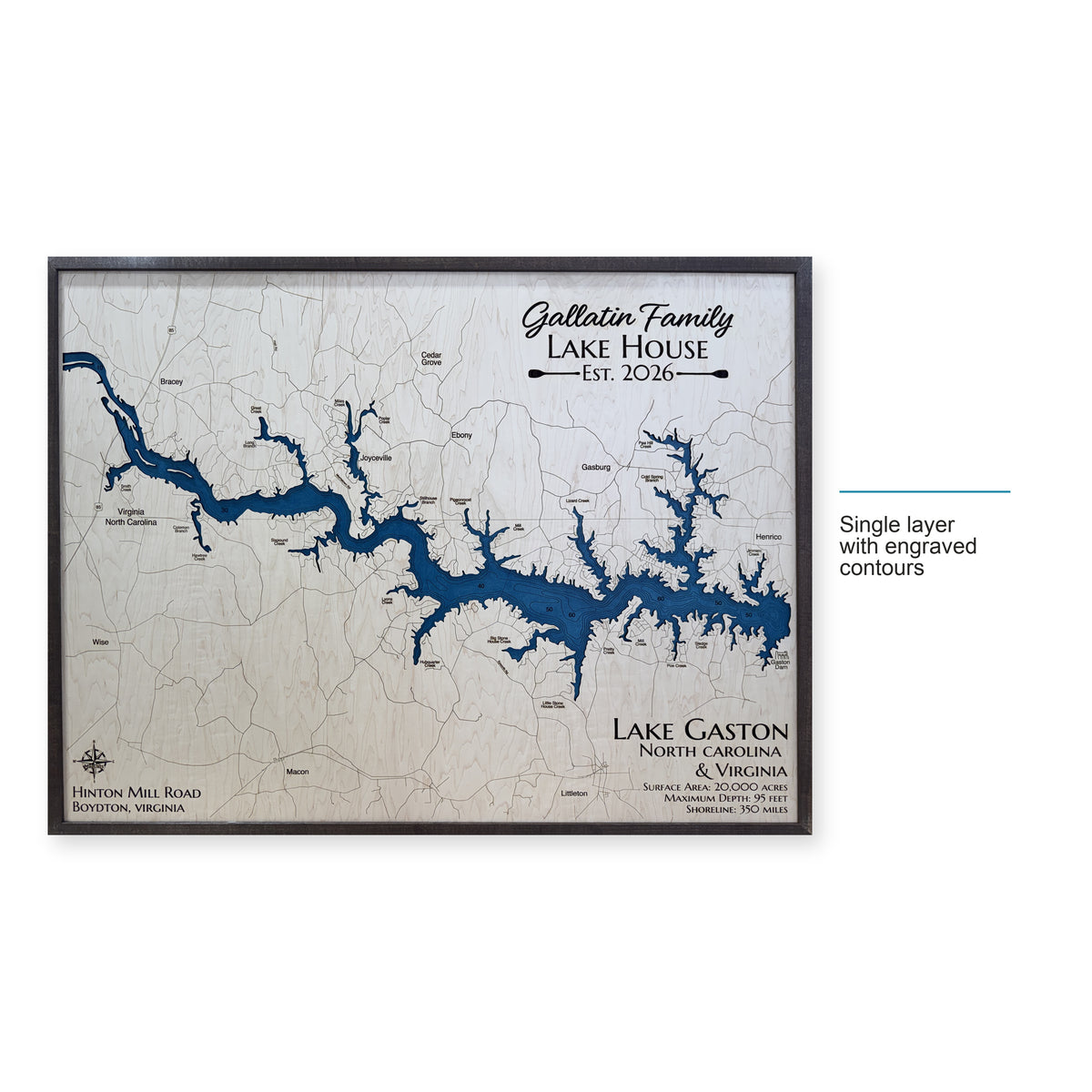 Gaston Gallatin wood map — single layer with engraved contours, layer option shown