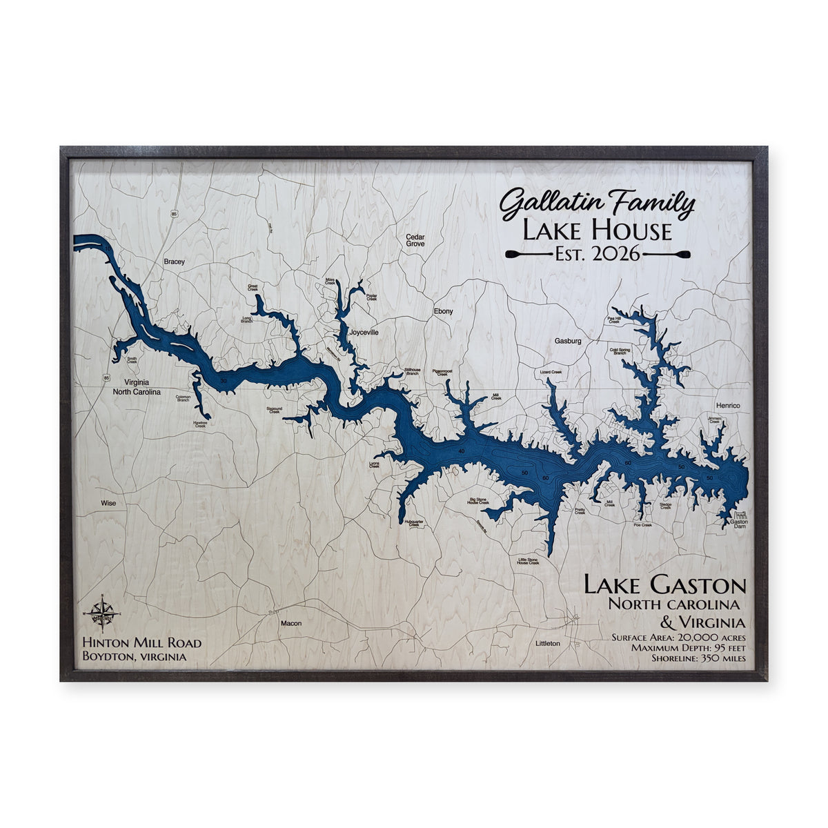 Gaston Gallatin wood map — single layer with engraved contours, white background