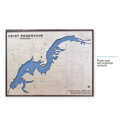 Geist Large Walnut wood map — single layer with engraved contours, layer option shown