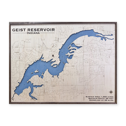 Geist Large Walnut wood map — single layer with engraved contours, white background