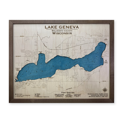 Geneva Thiede wood map — single layer with engraved contours, white background