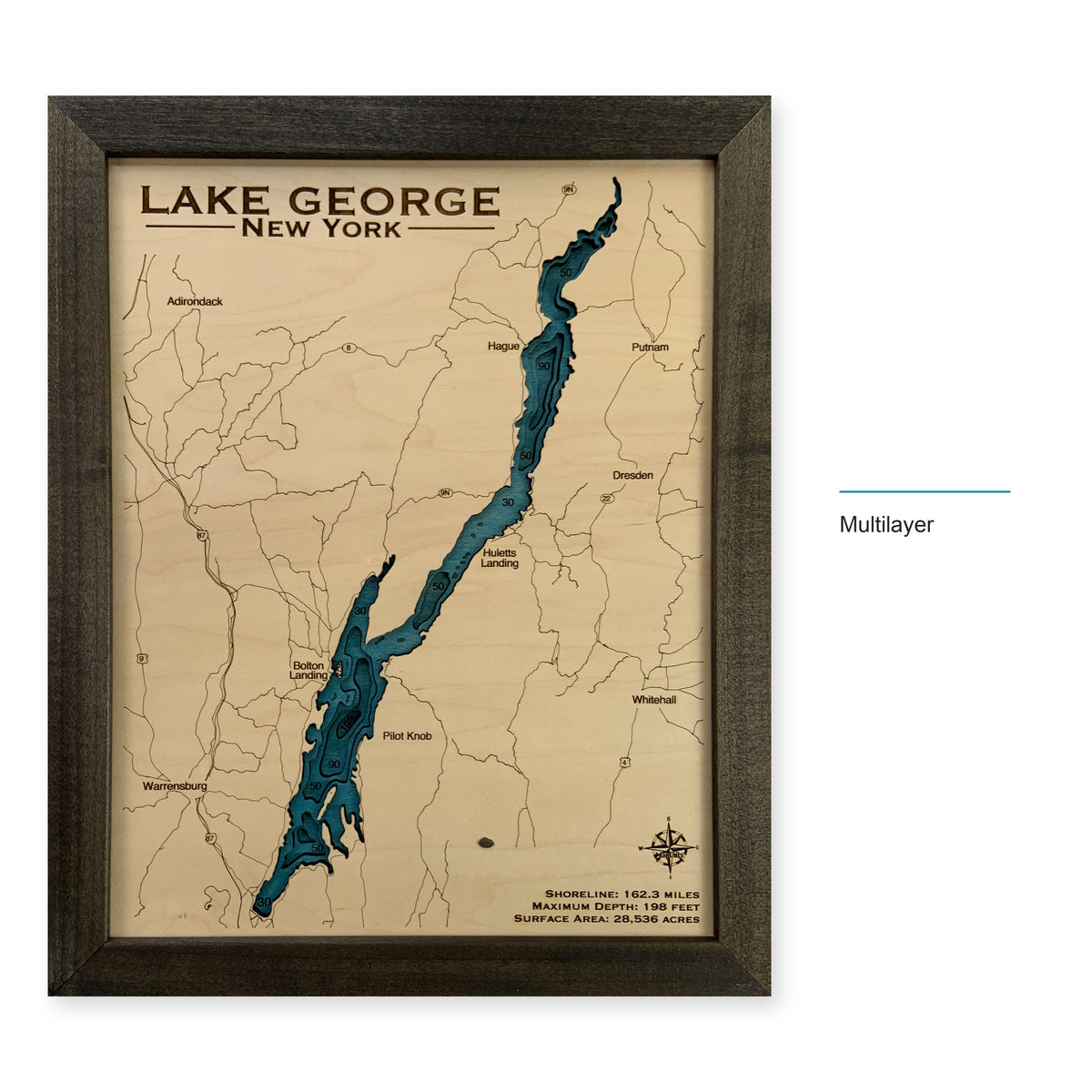 Lake George, New York, Wood Map — multilayer example, layer option shown