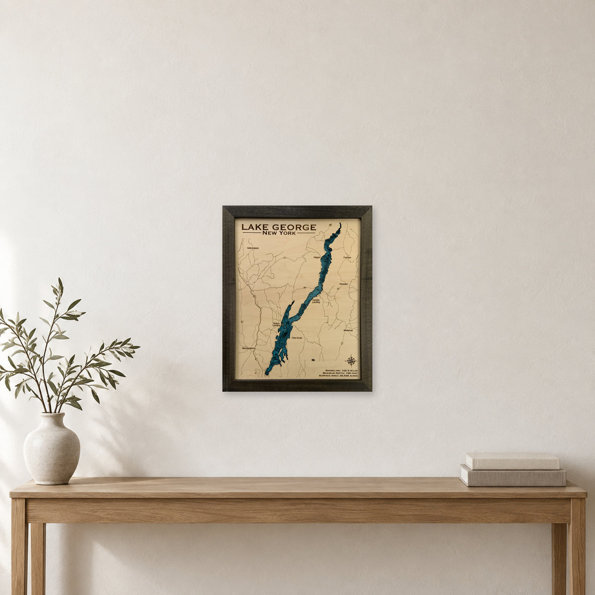 Lake George, New York, Wood Map — multilayer example, staged room mockup