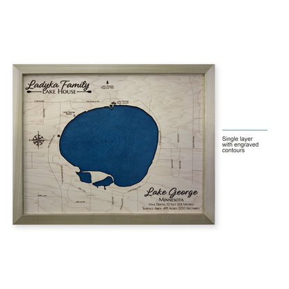 George Ladyka wood map — single layer with engraved contours, layer option shown