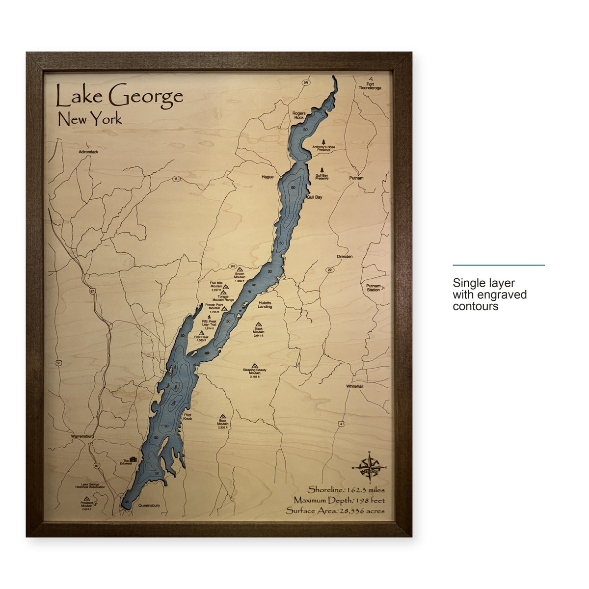 George Wilson wood map — single layer with engraved contours, layer option shown