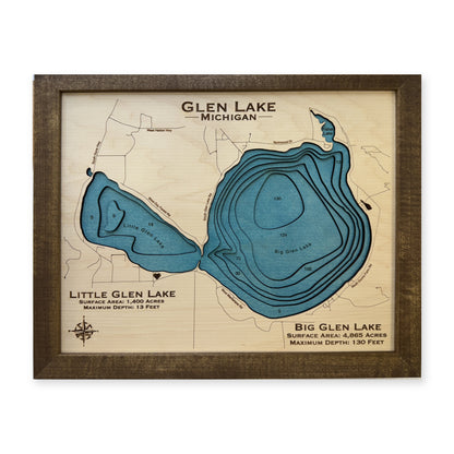 Glen Lake wood map — multilayer, white background
