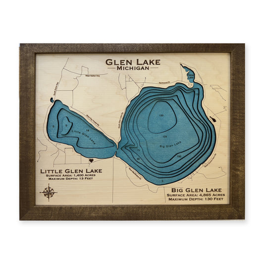 Glen Lake wood map — multilayer, white background