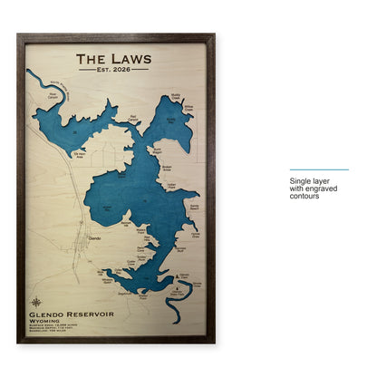 Glendo Laws wood map — single layer with engraved contours, layer option shown