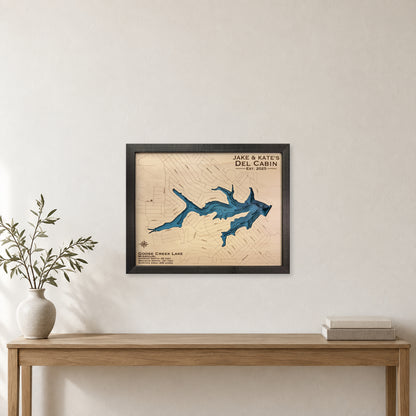 Goose Creek Jake Katie wood map — multilayer, staged room mockup