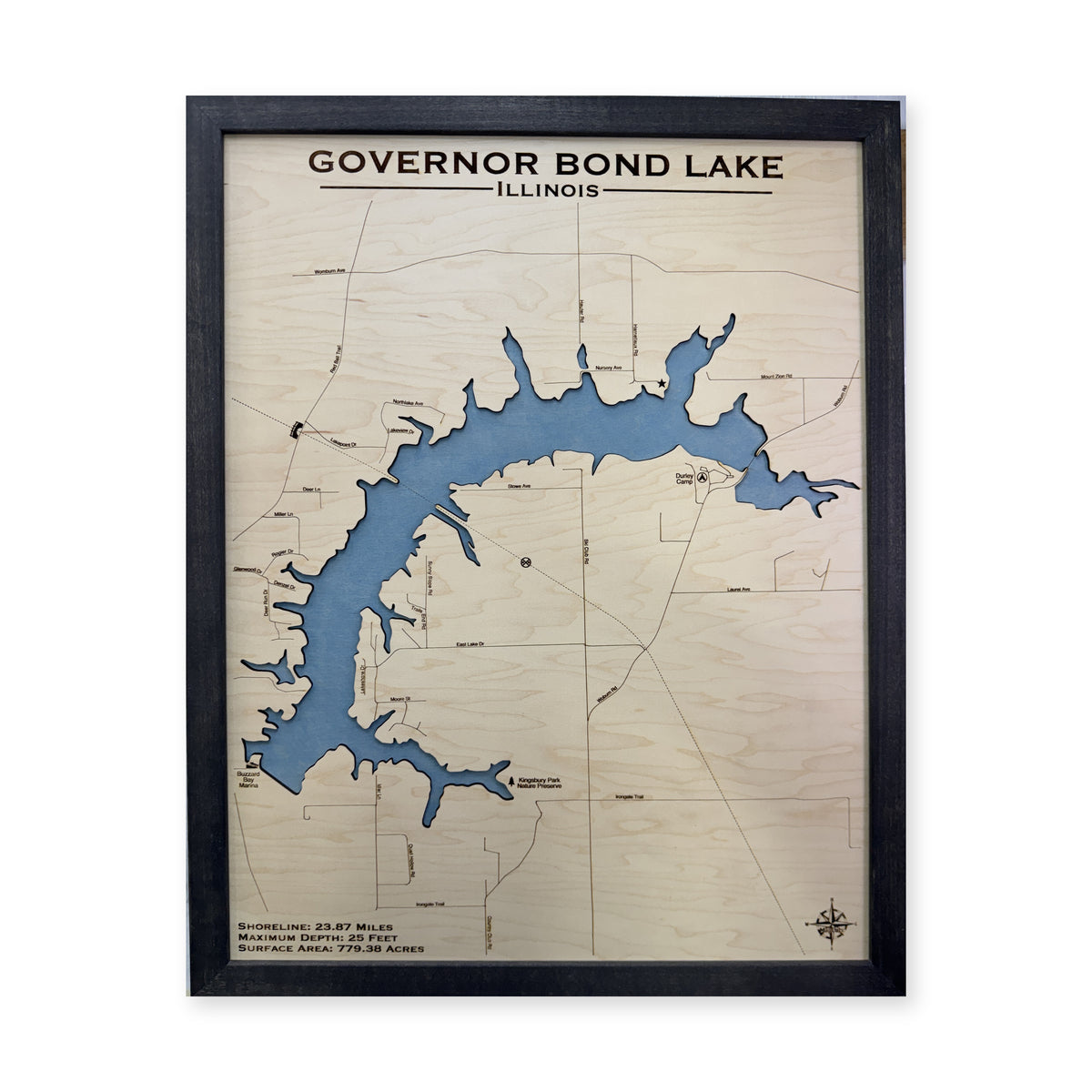 Governor Bond wood map — single layer, white background