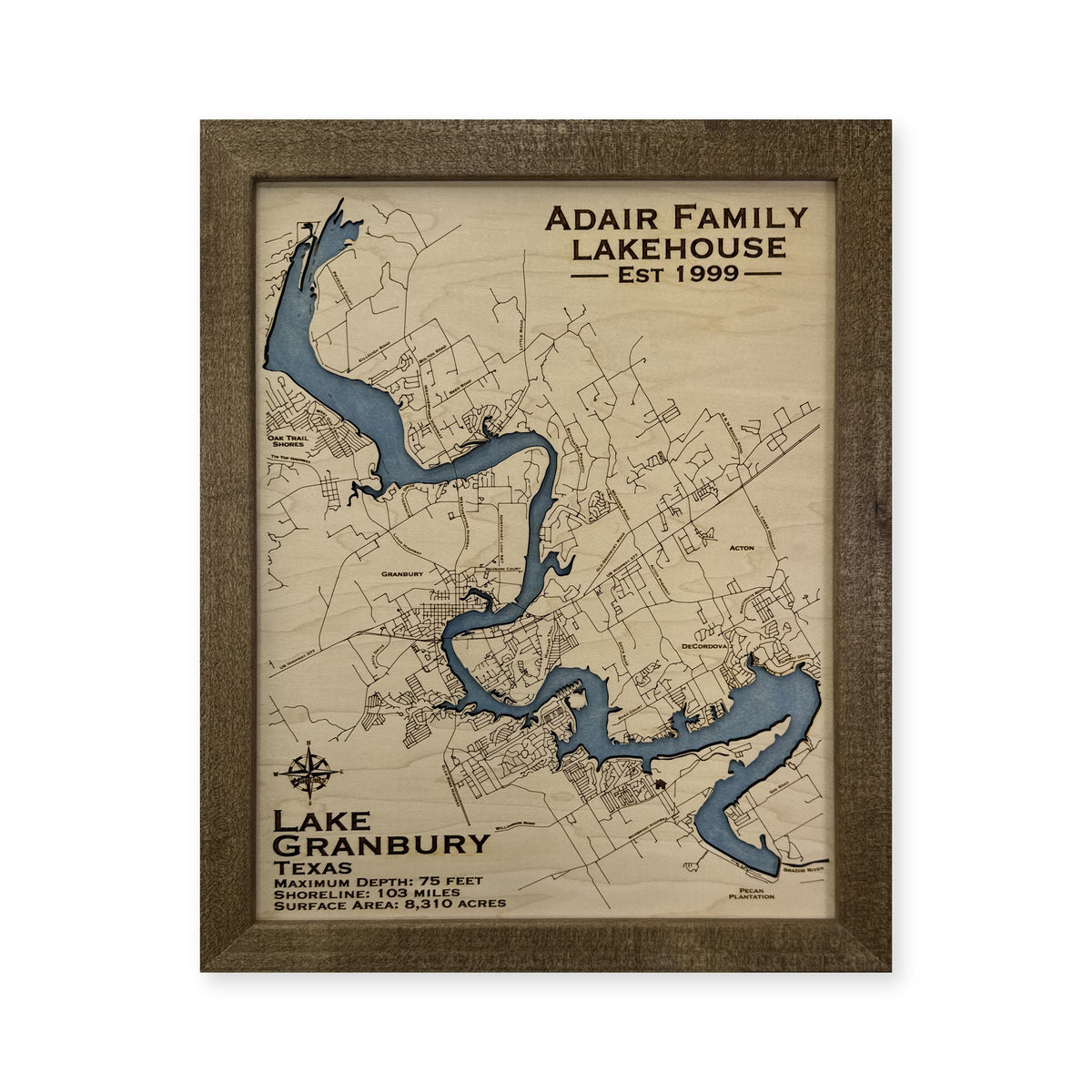 Granbury Adair wood map — single layer, white background