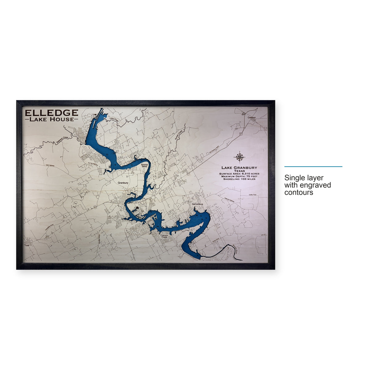 Granbury Elledge wood map — single layer with engraved contours, layer option shown