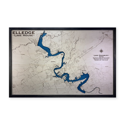 Granbury Elledge wood map — single layer with engraved contours, white background