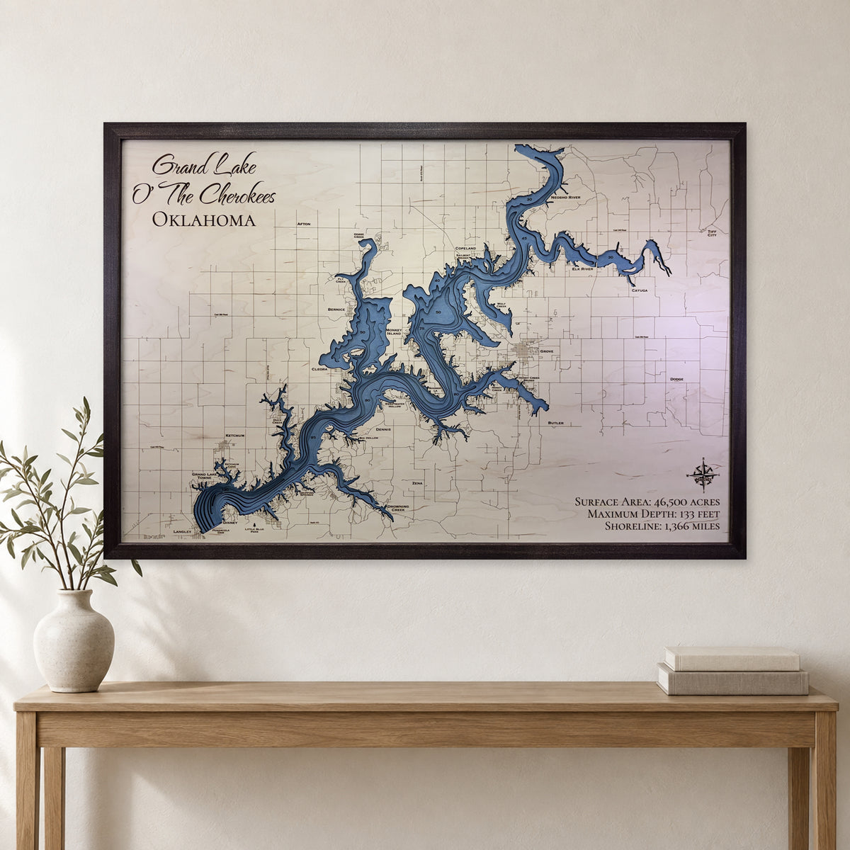 Grand Cherokees Gross wood map — multilayer, staged room mockup
