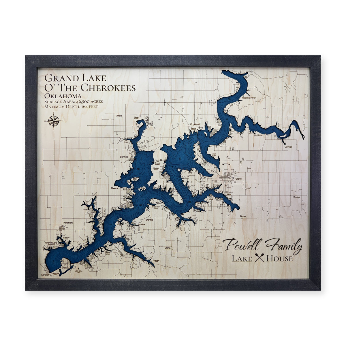 Grand Cherokees Powell wood map — single layer with engraved contours, white background