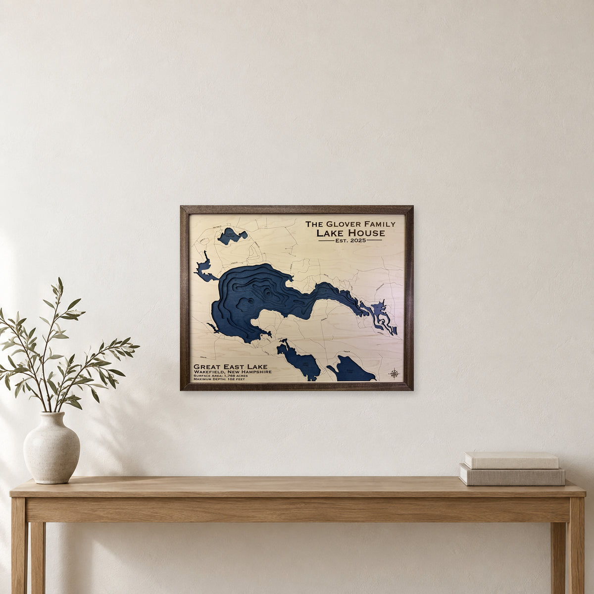 Great East Glover wood map — multilayer, staged room mockup
