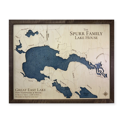 Great East Spurr wood map — single layer with engraved contours, white background