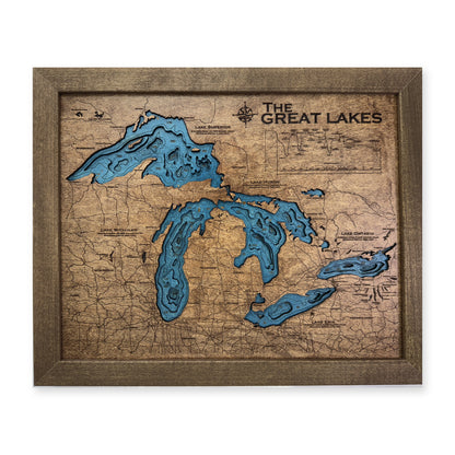 Great Lakes Stained wood map — multilayer, white background