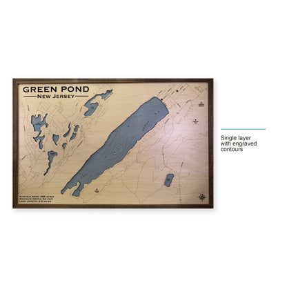 Green Pond New Jersey wood map — single layer with engraved contours, layer option shown