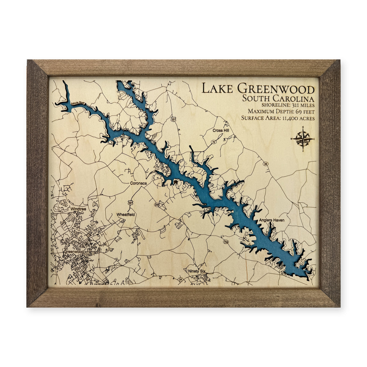Greenwood Walnut wood map — single layer, white background