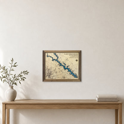 Greenwood Walnut wood map — single layer, staged room mockup