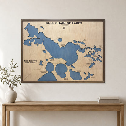 Gull Chain Kopp wood map — single layer, staged room mockup