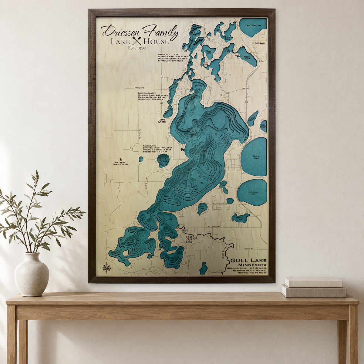 Gull Driessen wood map — multilayer, staged room mockup