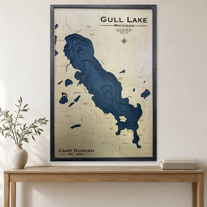 Gull Duncan wood map — multilayer, staged room mockup