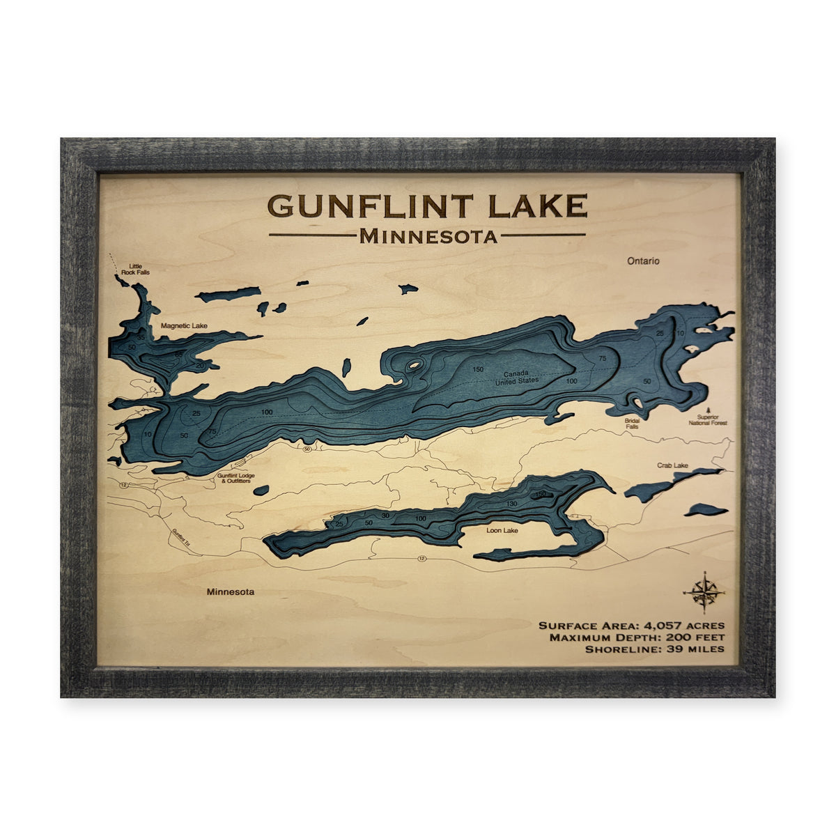 Gunflint Charcoal wood map — multilayer, white background