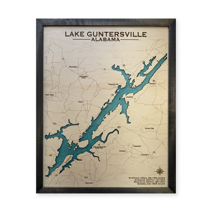 Guntersville Black wood map — single layer, white background