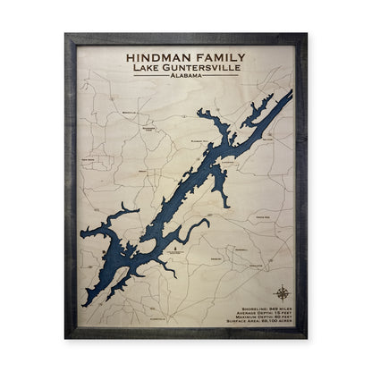 Guntersville Hindman wood map — single layer with engraved contours, white background