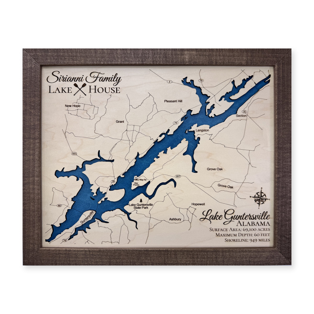 Guntersville Sirianni wood map — single layer, white background