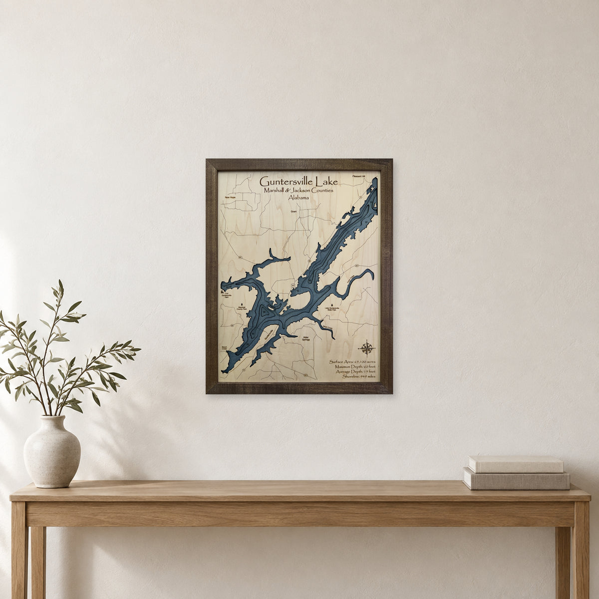 Guntersville Tolbert wood map — multilayer, staged room mockup