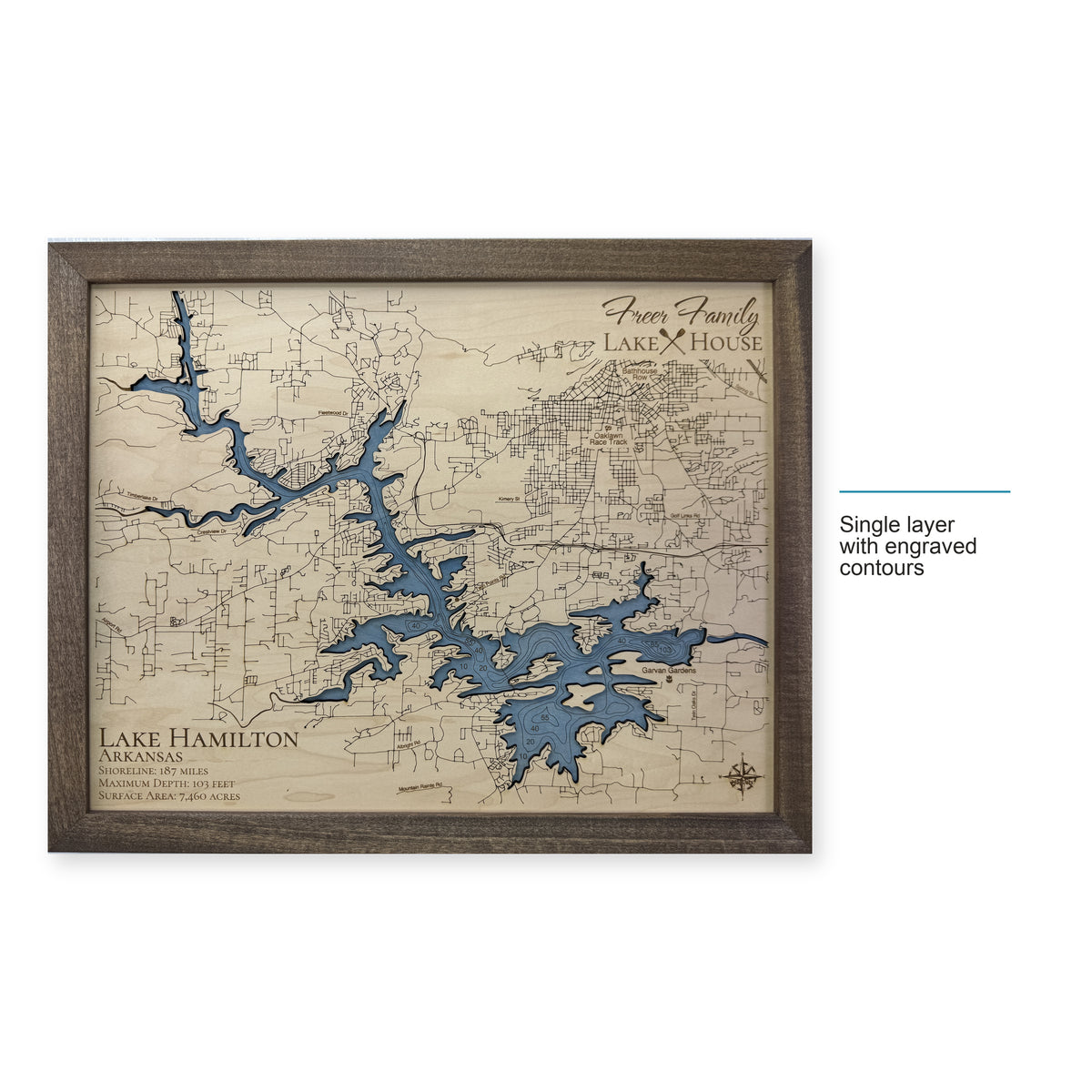 Hamilton Freer wood map — single layer with engraved contours, layer option shown