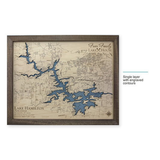 Hamilton Freer wood map — single layer with engraved contours, layer option shown