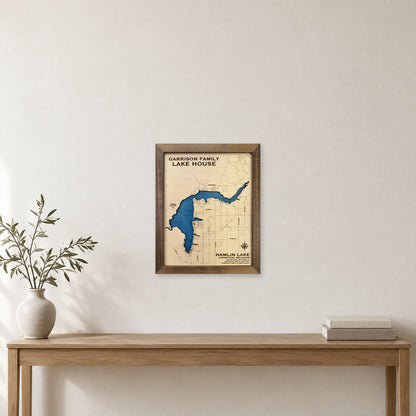 Hamlin Lake Garrison wood map — single layer, staged room mockup