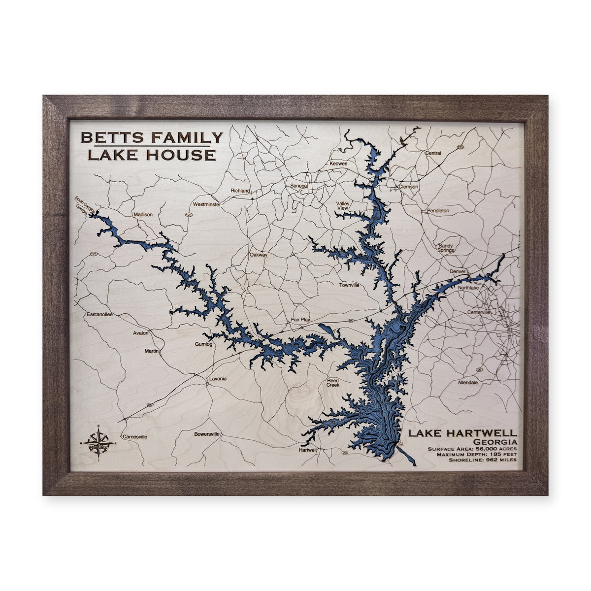 Lake Hartwell Wood Map — multilayer example, on a white background
